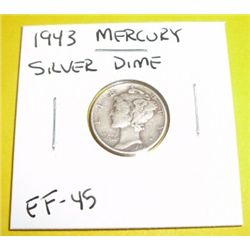 1943 Mercury Silver Dime *EXTRA FINE-45 GRADE*!!