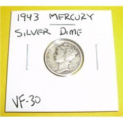 1943 Mercury Silver Dime *VERY FINE-30 GRADE*!!
