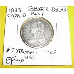 1833 Silver Quarter Dollar Capped Bust Variety 2 *EXTREMELY RARE LOW MINTAGE 156,000 EXTRA FINE GRAD
