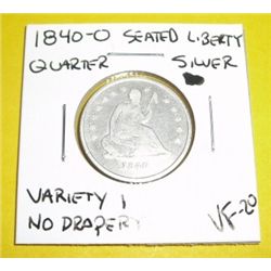 1840-O Silver Quarter Dollar Seated Liberty Variety 1 *EXTREMELY RARE VERY FINE-20 GRADE*!!