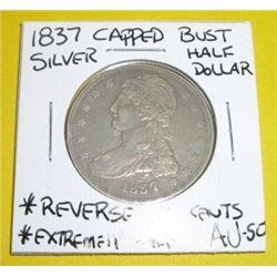 1837 Capped Bust Silver Half Dollar *EXTREMELY RARE AU-50 GRADE REVERSE 50 CENTS*!!