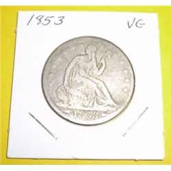 1853 Seated Liberty Silver Half Dollar Variety 2 *EXTREMELY RARE VERY GOOD GRADE*!!