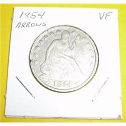 1854 Seated Liberty Silver Half Dollar Variety 3 *RARE VERY FINE GRADE ARROWS AT DATE*!!