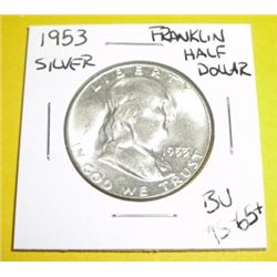 1953 Franklin Silver Half Dollar *RARE BU MS-65+ HIGH GRADE*!!