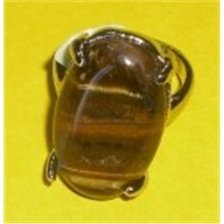Very Large Tiger Eye Stone & Silver Colored Ring!!