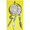 Image 1 : Buffalo Nickel Dream Catcher with Indian Feathers and Turquiose Pendent!!
