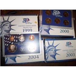 4 US Mint Proof Sets 1999, 2000, 2003, 2004, P&D in Each, 40 Coins
