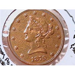 HISTORICAL SHIPWRECK GOLD 1879 $10 LIBERTY RECOVERY, VF20