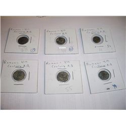 6 Ancient Roman Coins,4th Century AD, Nice Condition
