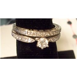 2 Band 14K Gold Wedding Ring W/1/4 Carat Center Diamond