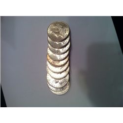 Ten 1887 Brilliant Uncirculated Morgan Silver Dollars,BU/MS+