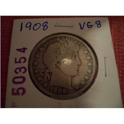 1908 Silver Barber Half Dollar