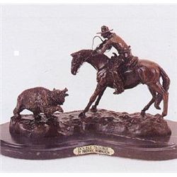 DOUBLE TROUBLE BRONZE SCULPTURE BY FREDERICK REMINGTON.