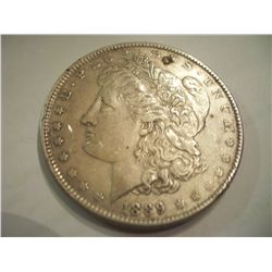 1889 MORGAN SILVER DOLLAR, AU