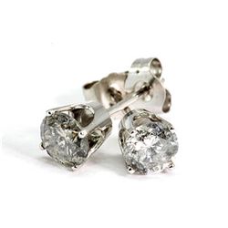 Genuine Stud Earring 1.0ctw @ 450USDD/ct 14k White Gold 1.00g, G-H/SI-I