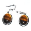 Image 1 : Silver Tiger Eye Oval Earring