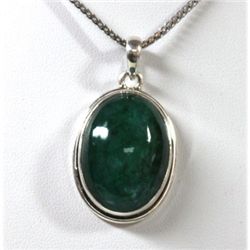 8.51g Emerald Cabochon Oval Pendant 0.925 Silver