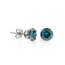 Genuine 1.0 ctw Blue Diamond Stud Earrings 14kt Gold-White