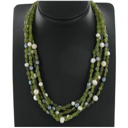 550twc Peridot Pearl Bead Necklace (JEW-3646)