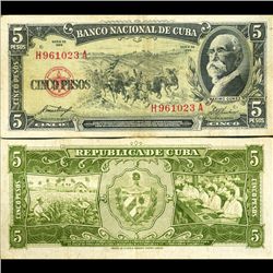 1958 Cuba 5 Peso Note Crisp Circulated (CUR-06371A)