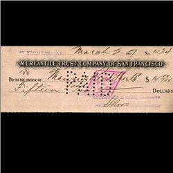 1894 Merchantile Trust San Fran Cashiers Check (COI-3263)