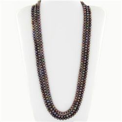 Black Saltwater Pearl Three Strand Necklace (JEW-250I)