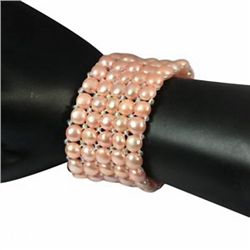 Peach Freshwater Pearl Stretch Bracelet (JEW-1154)