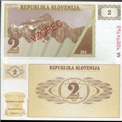 1991 Slovenia 2 T Specimen Crisp Unc Note (CUR-06342)