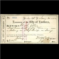 1882 Yonkers NY Bank Draft (COI-3267)