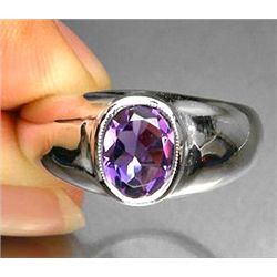 0.99ct Oval Cut Violet Amethyst White Gold Vermeil Ring Sz 7.5 (JEW-1237)