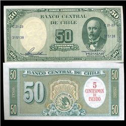 1960 Chile 5 Cent Over 50 Peso Crisp Unc Note (CUR-05587)