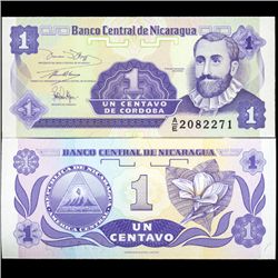 1991 Nicaragua 1 Centavo Crisp Unc Note (CUR-05696)