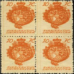 1920 Liechtenstein 10h Coat of Arms 4 Block Error (STM-0444)