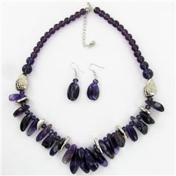 Amethyst & Crystal Necklace Earring Set (JEW-3446)