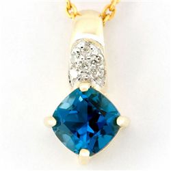 1.14ct London Bl Topaz Diamond 9k Gold Pendant (JEW-9304X)