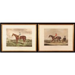 Two Horse Racing Hand Colored Lithograph Prints