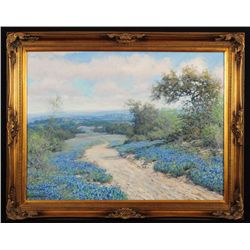 Robert Harrison Bluebonnet Scene Oil on Canvas
