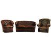 Image 1 : Button Back Leather Sofa & Matching Club Chairs