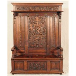 Linen Scroll Carved Hall Tree Lourdes France