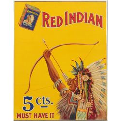 Red Indian Cut Plug Tobacco Advertising Lithograph