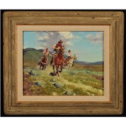 Jim C. Norton CA "Fast Horses" Oil Painting