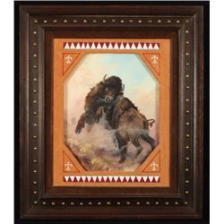 P.B. Kime "Battle of the Bulls" Oil Painting