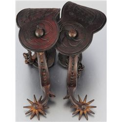 Drop Shank Spurs With Tooled Leather Straps