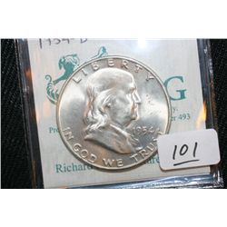 1954-D Silver Ben Franklin Half Dollar