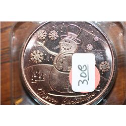 One Oz Copper Christmas Coin, Santa Claus