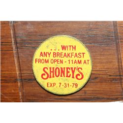 A 5 Cent Cup of Coffee Token from Shoney's Expired 7/31/1979