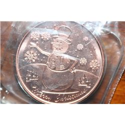 One Oz Copper Christmas Coin, Frosty the Snowman