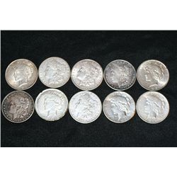 Lot of 10, Silver Peace and Morgan Dollars various dates & conditions