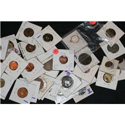 Lot of 38, Mixed US & Foreign Coins and Tokens various dates and conditions, Plus 14k Bezel Coin Hol