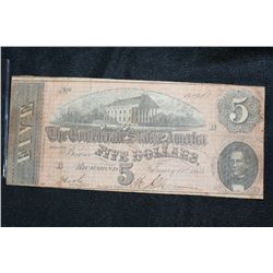 1864 Confederate State of America 5 Dollar Note #41961
